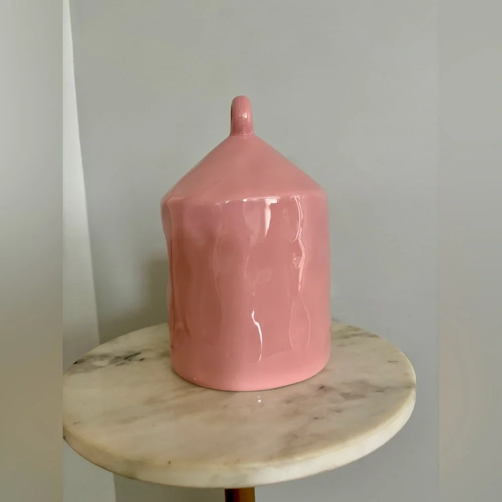 Kathy Diep Pink Ceramic Birdhouse Glossy Modern Cottagecore Decor OS
